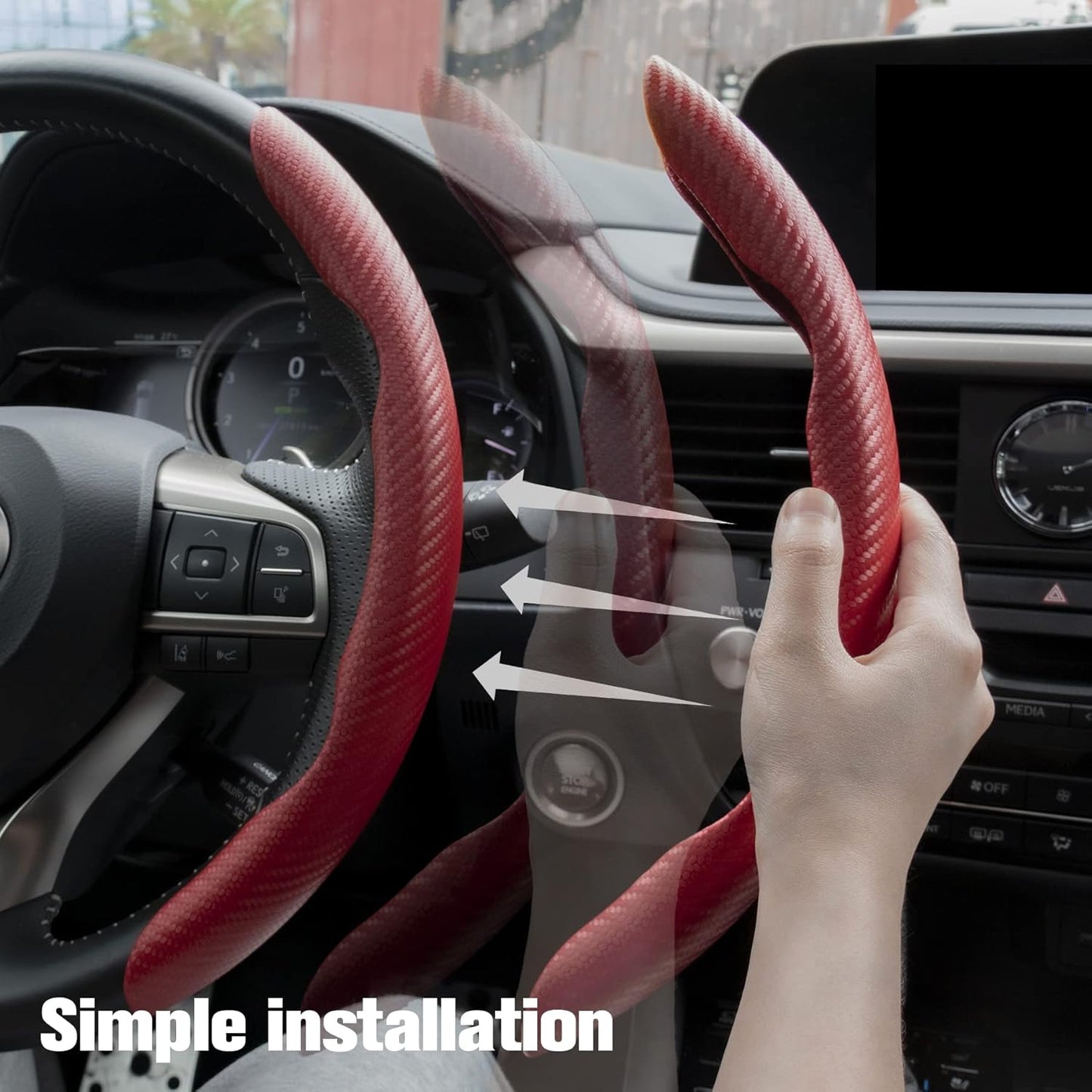 Carbon Fiber Anti-Skid Steering Wheel Protector, Segmented Butterfly Universal Wheel Cover, Car Interior Accessories (Red)