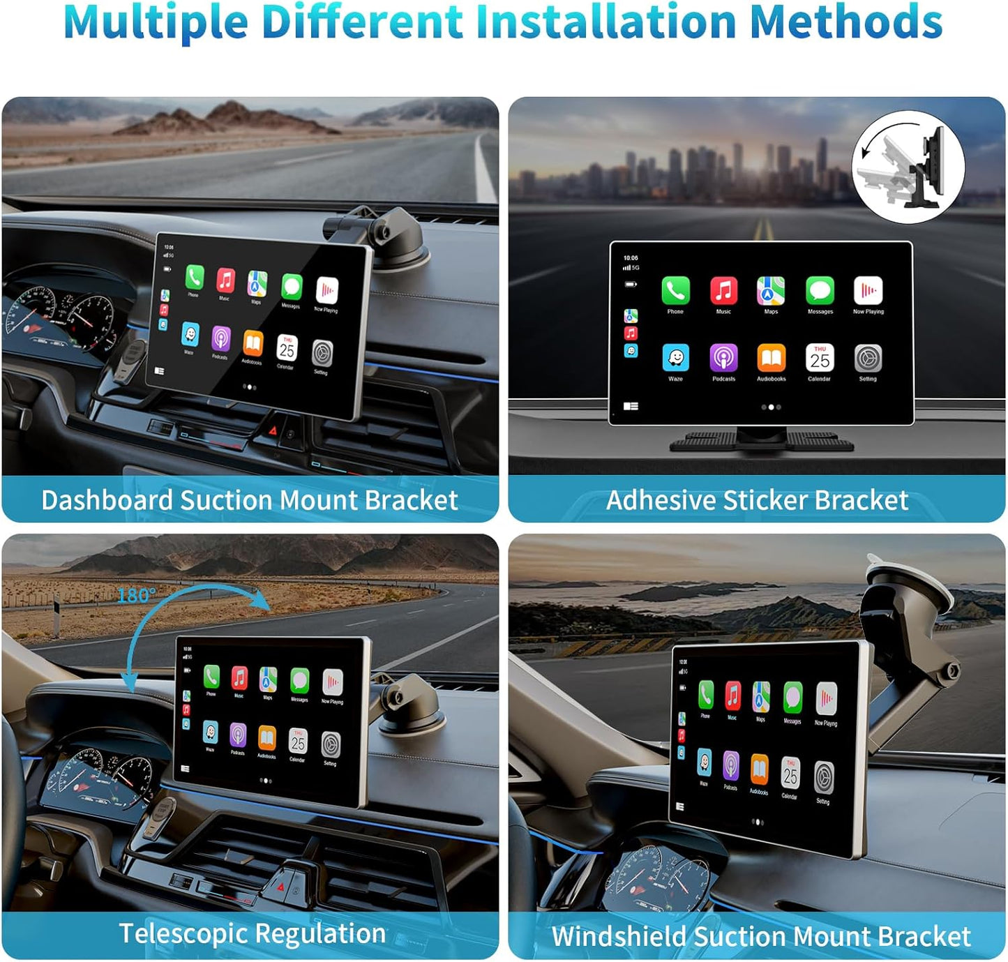Portable Apple Carplay Screen for Car, 9" Wireless Apple Carplay & Android Auto,4K Dash Cam,1080P Backup Camera Dvr,Car Audio Receivers GPS Navigation Mirror Link, Bluetooth,Fm, Siri