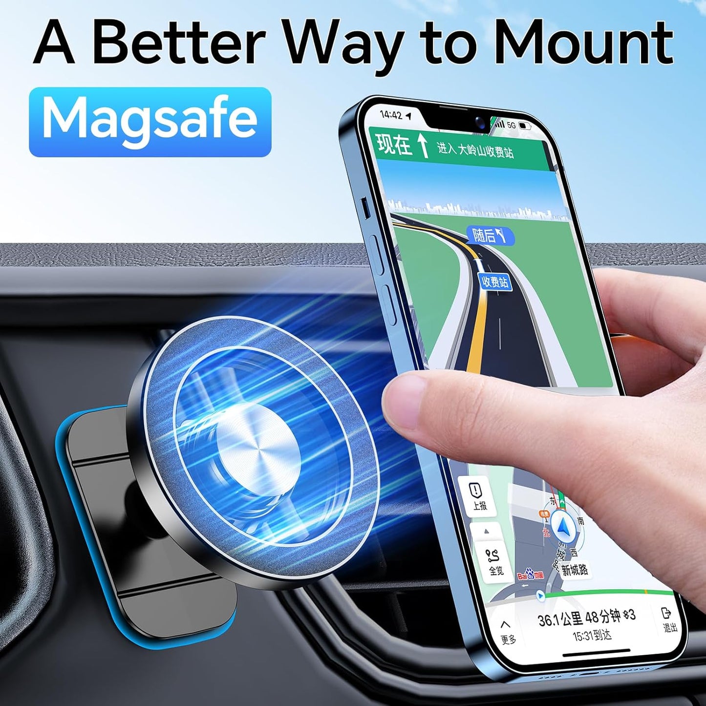 For Magsafe Car Mount【20 Strong Magnets 】Magnetic Phone Holder for Car Phone Holder Mount Dash【360°】Cell Phone Holder for Car Accessories,Car Mount for Iphone 16 Pro Max 15 14 13 12 plus Magsafe Cases