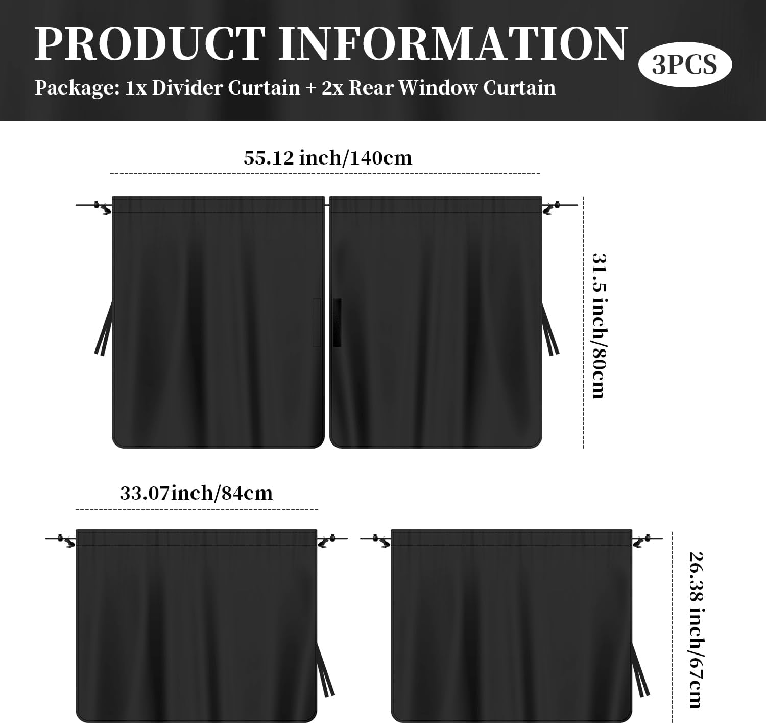 3PCS Car Black Out Window Covers Kit,Car Privacy Window Cover for Shading,Sun Protection and Privacy,Universal Sun Shade Car Camping Accessories for Most Cars Trucks Suvs