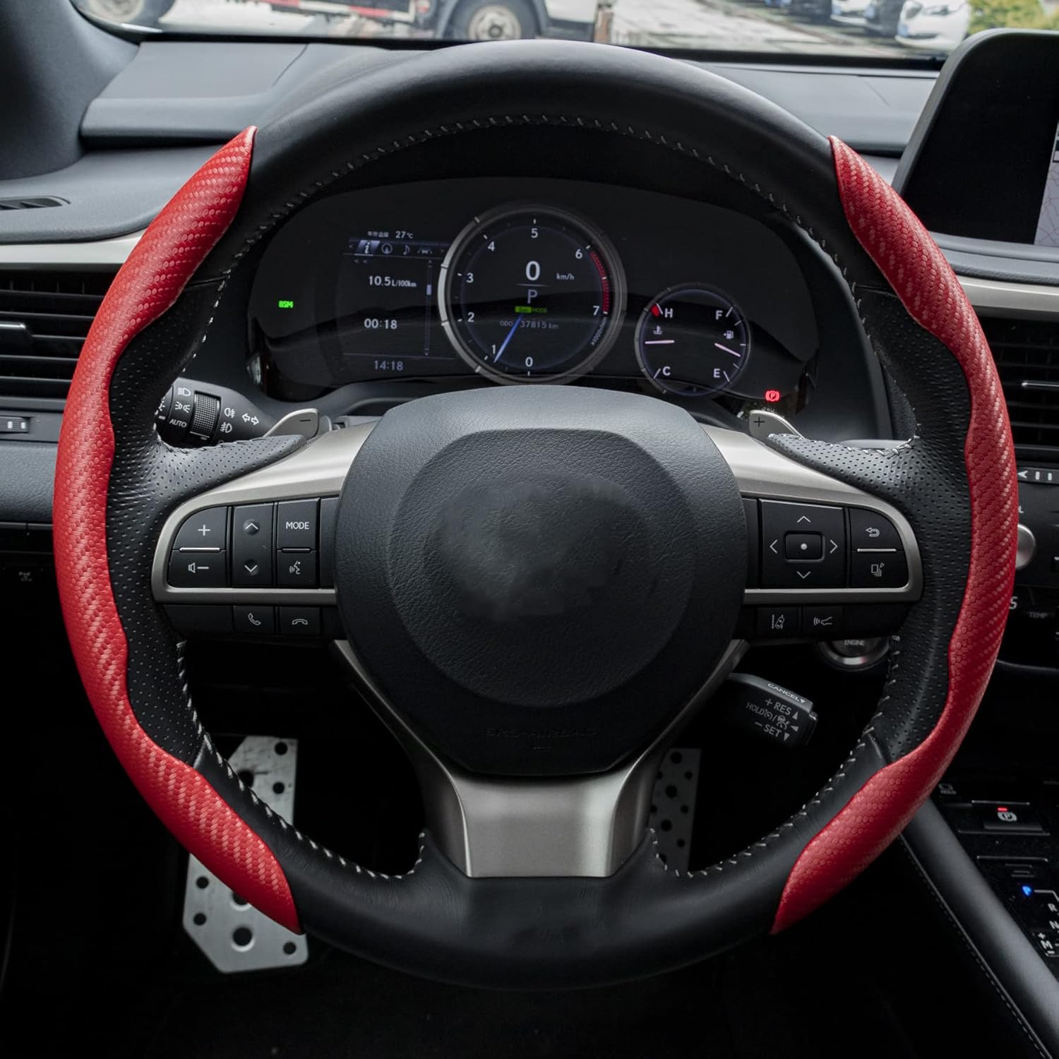 Carbon Fiber Anti-Skid Steering Wheel Protector, Segmented Butterfly Universal Wheel Cover, Car Interior Accessories (Red)