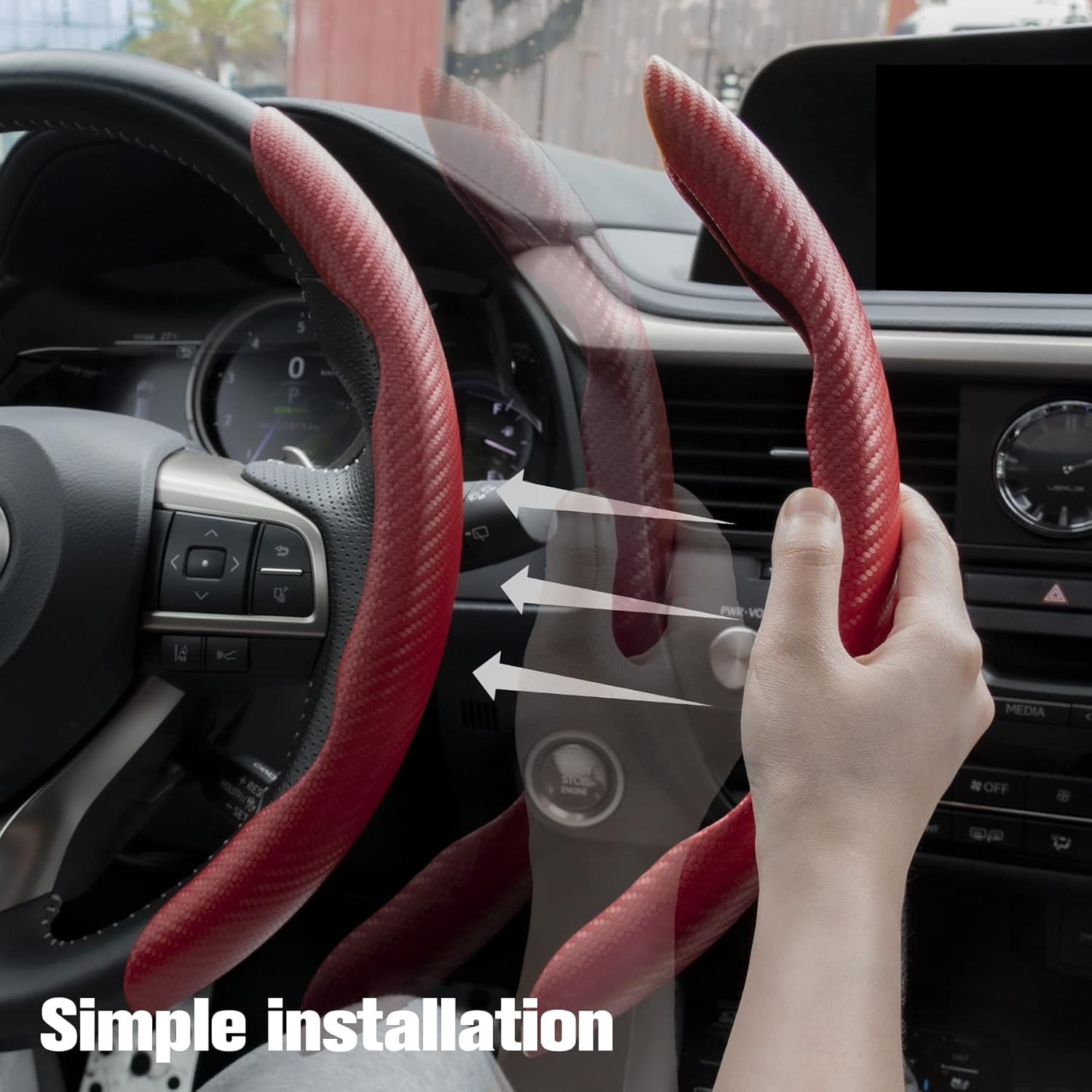 Carbon Fiber Anti-Skid Steering Wheel Protector, Segmented Butterfly Universal Wheel Cover, Car Interior Accessories (Red)