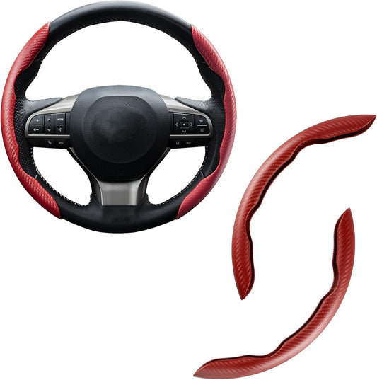 Carbon Fiber Anti-Skid Steering Wheel Protector, Segmented Butterfly Universal Wheel Cover, Car Interior Accessories (Red)