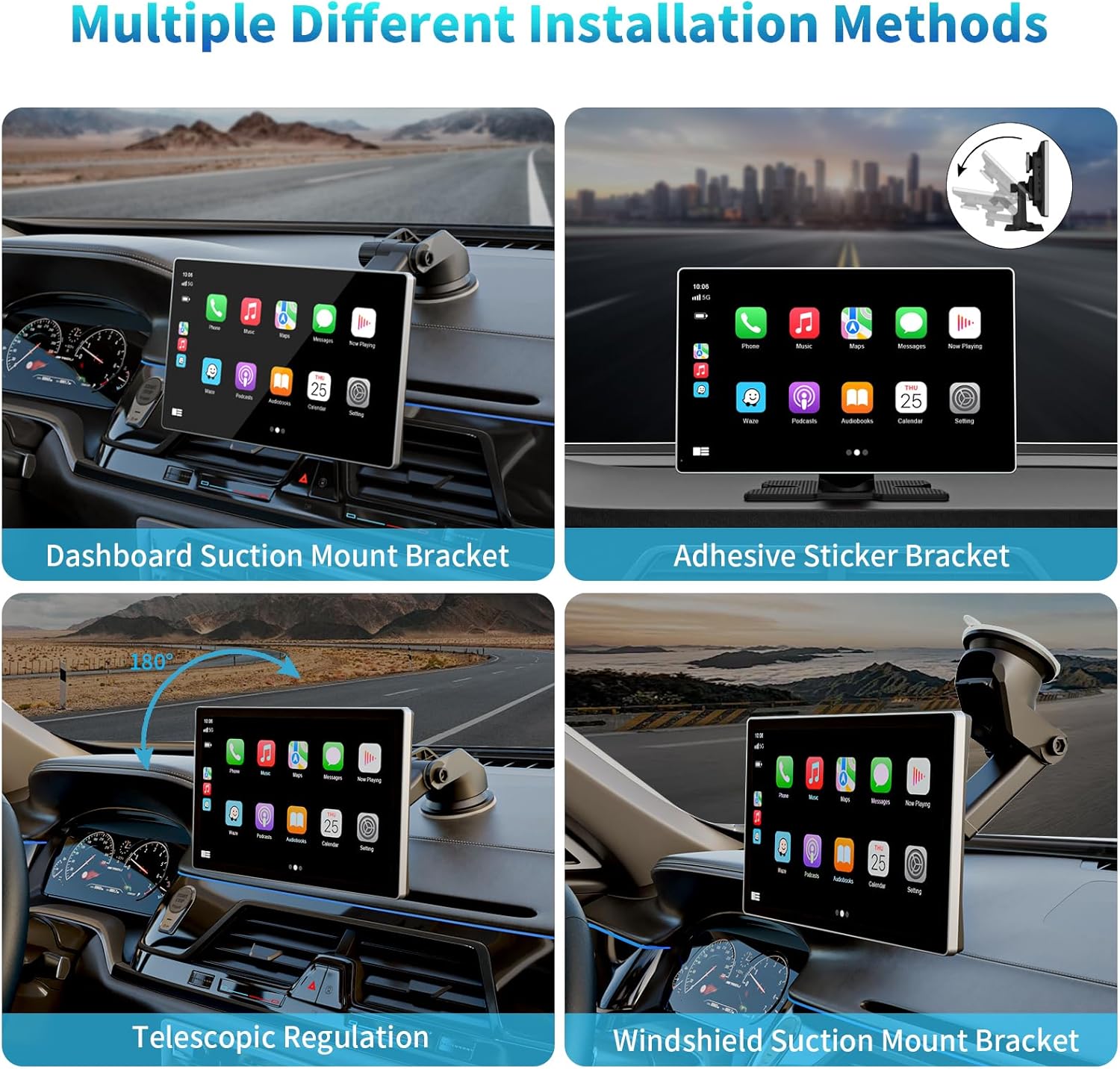 Portable Apple Carplay Screen for Car, 9" Wireless Apple Carplay & Android Auto,4K Dash Cam,1080P Backup Camera Dvr,Car Audio Receivers GPS Navigation Mirror Link, Bluetooth,Fm, Siri
