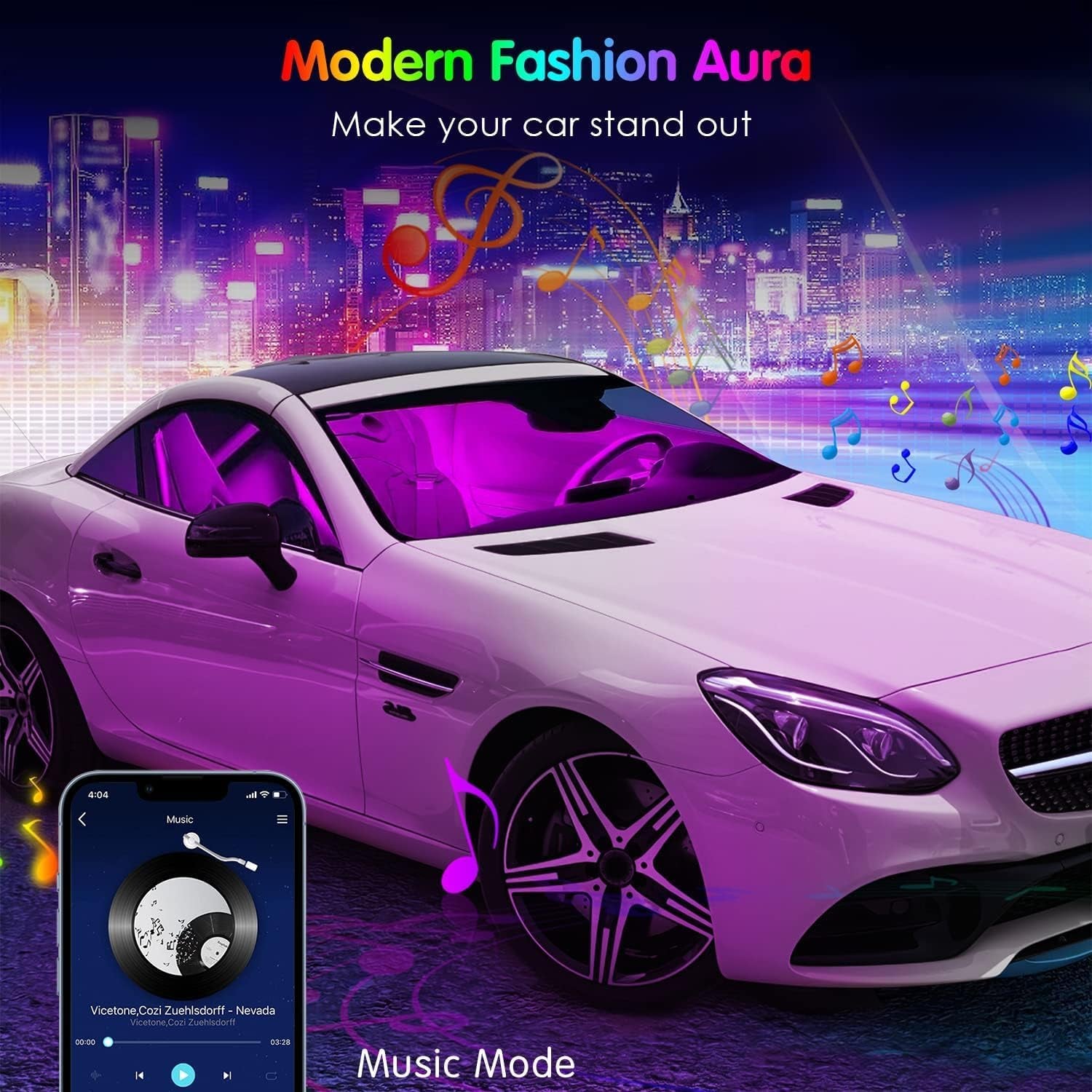 Car Accessories Interior Car LED Lights with Remote and APP Control Music Sync Color Change under Dash RGB Car Lighting with Car Charger 12V 1A LED Lights for Car