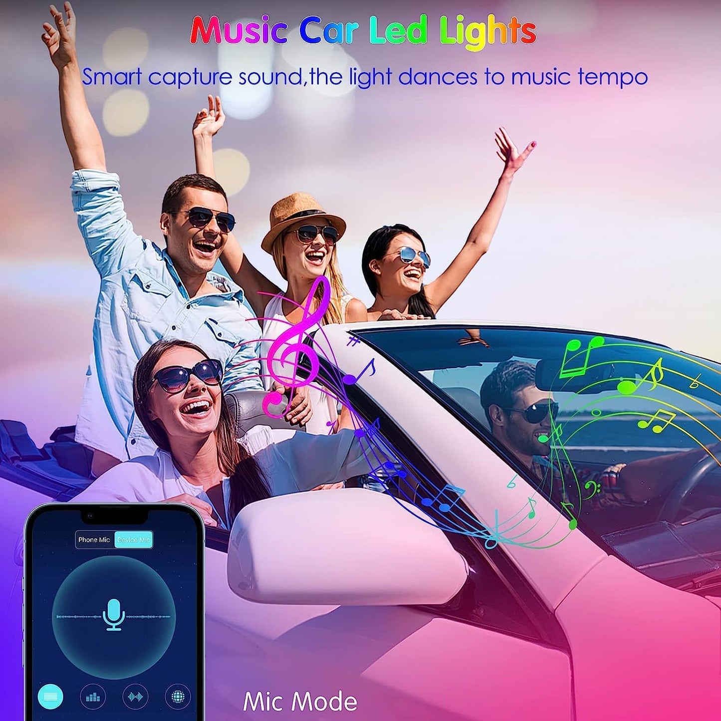 Car Accessories Interior Car LED Lights with Remote and APP Control Music Sync Color Change under Dash RGB Car Lighting with Car Charger 12V 1A LED Lights for Car